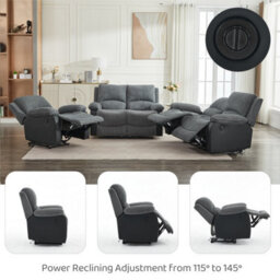 Electric Reclining Sofa Set, Corduroy Fabric Recliner Sectional Sofa Suite - 1+2+3 Sofa Set - thumbnail 5