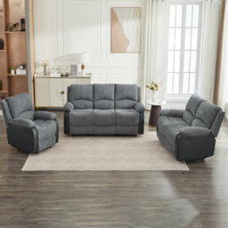 Electric Reclining Sofa Set, Corduroy Fabric Recliner Sectional Sofa Suite - 1+2+3 Sofa Set - thumbnail 3