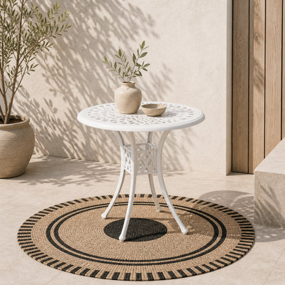 Wyld Haus Kenofa 78Cm Round Cast Aluminium Garden Dining Table White With 50mm Parasol Hole - image 1