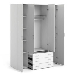 Wyld Haus Munich White Wooden Wardrobe 4 Doors 3 Drawers 3 Shelves - thumbnail 7