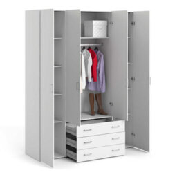 Wyld Haus Munich White Wooden Wardrobe 4 Doors 3 Drawers 3 Shelves - thumbnail 8