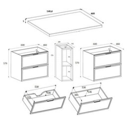 Heze Furniture Slim Modern 4 Drawer Bathroom Cabinet Vanity Unit With Extra Storage 140Cm With Worktop - Anthracite - thumbnail 8