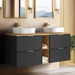Heze Furniture Slim Modern 4 Drawer Bathroom Cabinet Vanity Unit With Extra Storage 140Cm With Worktop - Anthracite - thumbnail 1