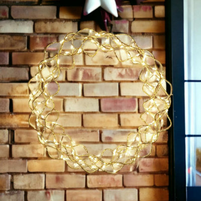 Indoor Or Outdoor 140 Led Copper Wreath With Timer - Light Up Door, Wall Or Window Festive Christmas Decoration - 31Cm Diameter - image 1
