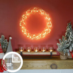 Indoor Or Outdoor 140 Led Copper Wreath With Timer - Light Up Door, Wall Or Window Festive Christmas Decoration - 31Cm Diameter - thumbnail 2