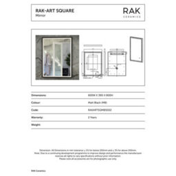 RAK Ceramics Rak Art Square 600X800mm Matt Black Rectangular Illuminated Bathroom Mirror With Touch Sensor & Ip44 - thumbnail 2