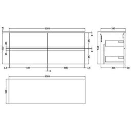 Hudson Reed Urban Satin Blue Wall Hung 4 Drawer Vanity Unit And Worktop With Silent Close, 518 X 1205 X 390 - thumbnail 3