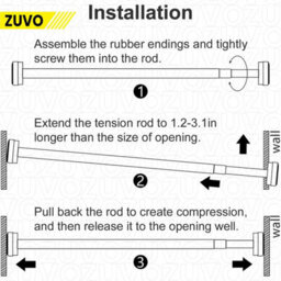 Zuvo Tension Rod For Curtain Extendable 109 To 185Cm Silver No Drill Rust Proof Shower Rod Bathroom - thumbnail 8