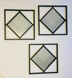 Biznest Set Of 3 Square Diamond Shape Frame Black Wall Art Mirror Modern Stylish 40X40Cm Collection Of Biznest Store