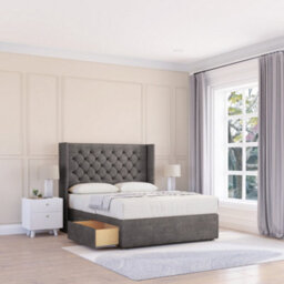 "Sloomy 4Ft6 Dior Naples Slate Memory Foam Bed Set With No Drawers Mattress & 54"" Wingback Headboard - Double"