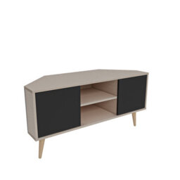 Decorotika Lesson Corner Tv Stand Tv Unit Tv Cabinet For Tvs Up To 55 Inch Cotonbeige&black - thumbnail 6