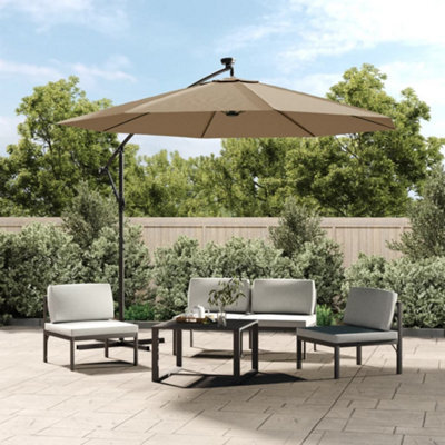 Berkfield Cantilever Umbrella With Led Lights And Steel Pole 300 Cm Taupe - image 1