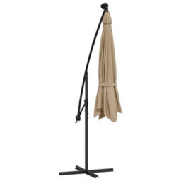 Berkfield Cantilever Umbrella With Led Lights And Steel Pole 300 Cm Taupe - thumbnail 7