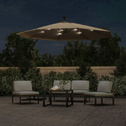 Berkfield Cantilever Umbrella With Led Lights And Steel Pole 300 Cm Taupe - thumbnail 2