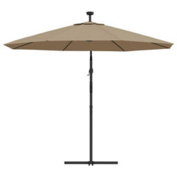 Berkfield Cantilever Umbrella With Led Lights And Steel Pole 300 Cm Taupe - thumbnail 6