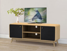 Dorel Cassie Tv-Stand With 2 Doors In Oak Look Black - thumbnail 2