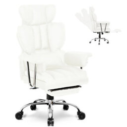 Onemill Ergonomic Leather Office Chair With Footrest-White - thumbnail 2