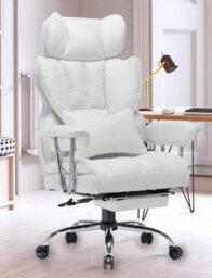 Onemill Ergonomic Leather Office Chair With Footrest-White