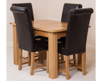 That's Furniture Hampton 120Cm - 160Cm Oak Extending Dining Table And 4 Chairs Dining Set With Washington Brown Leather Chairs - image 1