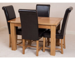That's Furniture Hampton 120Cm - 160Cm Oak Extending Dining Table And 4 Chairs Dining Set With Washington Brown Leather Chairs - thumbnail 2