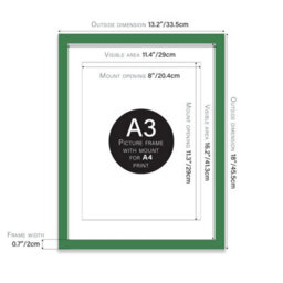 A3 Green Picture Frame With Mount For A4 (21 X 29.7Cm -8.3 X 11.7In) Poster, Photo, Artwork, Or Print. - thumbnail 2