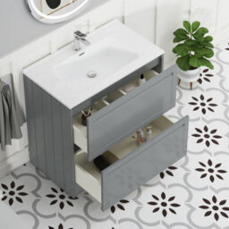 Royal Bathrooms Elmore 800mm Traditional Floor Standing 2 Drawer Bathroom Vanity Unit With Ceramic Basin Sink - Matt Pebble Grey - thumbnail 5