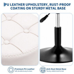 Swivel Dressing Table Chair, Height Adjustable Vanity Stool, Padded Faux Leather Seat, Chrome Metal Base, White - thumbnail 3