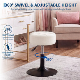 Swivel Dressing Table Chair, Height Adjustable Vanity Stool, Padded Faux Leather Seat, Chrome Metal Base, White - thumbnail 4