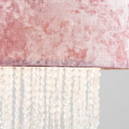 Valuelights Boland Pair Of Boland Pink Velvet Cylinder Ceiling Light Shades With Clear Acrylic Droplets (D)35Cm - thumbnail 3