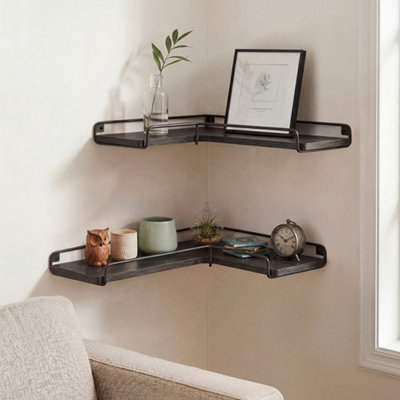 Levede Floating Shelves Set Of 2 L-Shaped Corner Shelves Wall Mounted Black - image 1