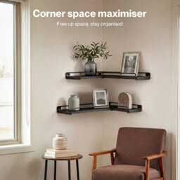 Levede Floating Shelves Set Of 2 L-Shaped Corner Shelves Wall Mounted Black - thumbnail 5