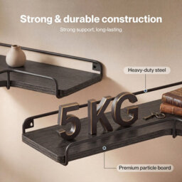 Levede Floating Shelves Set Of 2 L-Shaped Corner Shelves Wall Mounted Black - thumbnail 8