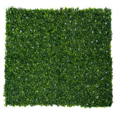 Greenbrokers Artificial Green Wall Hedge With Small White Flowers (Pack Of 4) -Uv Stable Vertical Garden - image 1