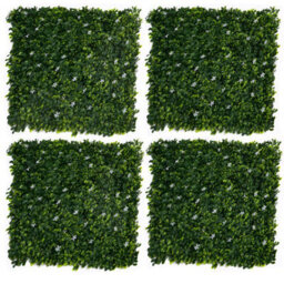 Greenbrokers Artificial Green Wall Hedge With Small White Flowers (Pack Of 4) -Uv Stable Vertical Garden - thumbnail 2