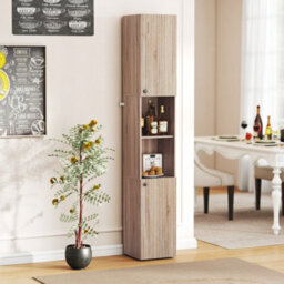 Homcom 182 Cm Tall Bathroom Cabinet With Adjustable Shelves, Natural - thumbnail 9