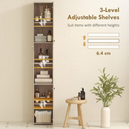 Homcom 182 Cm Tall Bathroom Cabinet With Adjustable Shelves, Natural - thumbnail 5