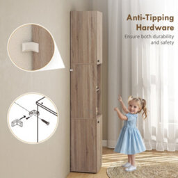 Homcom 182 Cm Tall Bathroom Cabinet With Adjustable Shelves, Natural - thumbnail 6