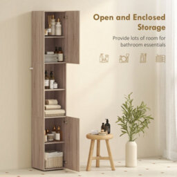 Homcom 182 Cm Tall Bathroom Cabinet With Adjustable Shelves, Natural - thumbnail 4