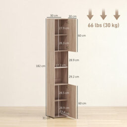Homcom 182 Cm Tall Bathroom Cabinet With Adjustable Shelves, Natural - thumbnail 3