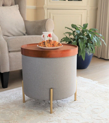 Aspect Furniture Valentine Round Ottoman With Tray Top (Light Grey Faux Linen) - image 1