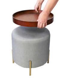 Aspect Furniture Valentine Round Ottoman With Tray Top (Light Grey Faux Linen) - thumbnail 3