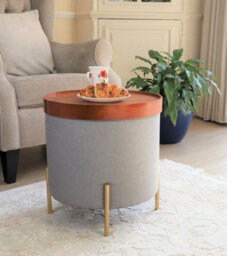 Aspect Furniture Valentine Round Ottoman With Tray Top (Light Grey Faux Linen)