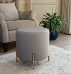 Aspect Furniture Valentine Round Ottoman With Tray Top (Light Grey Faux Linen) - thumbnail 2