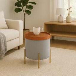 Aspect Furniture Valentine Round Ottoman With Tray Top (Light Grey Faux Linen) - thumbnail 5
