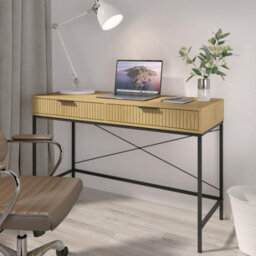 Home Source Wisbech 2 Drawer Oak Effect And Metal Home Office Computer Writing Desk - thumbnail 3