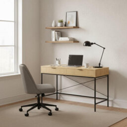 Home Source Wisbech 2 Drawer Oak Effect And Metal Home Office Computer Writing Desk - thumbnail 2