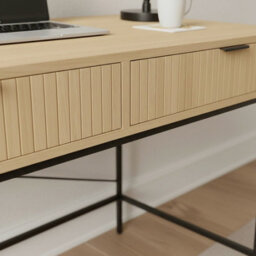 Home Source Wisbech 2 Drawer Oak Effect And Metal Home Office Computer Writing Desk - thumbnail 5