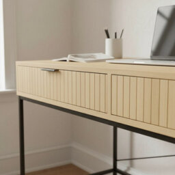 Home Source Wisbech 2 Drawer Oak Effect And Metal Home Office Computer Writing Desk - thumbnail 6