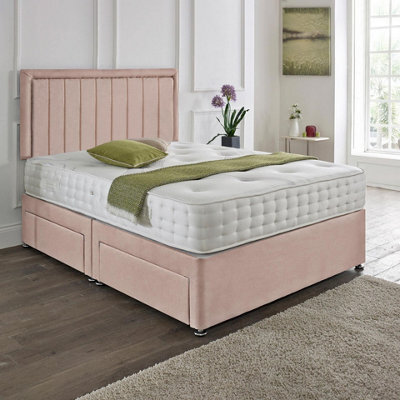 Dining Tables Cairo Matching Headboard Divan Set, 2 Drawer On Same Side With Sprung 1500 Comfort Mattress- Plush Pink Pale - Double - image 1