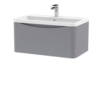 Balterley Dunwood Wall Hung 1 Drawer Bathroom Vanity Unit & Polymarble Basin, Satin Grey, 755mm - image 1